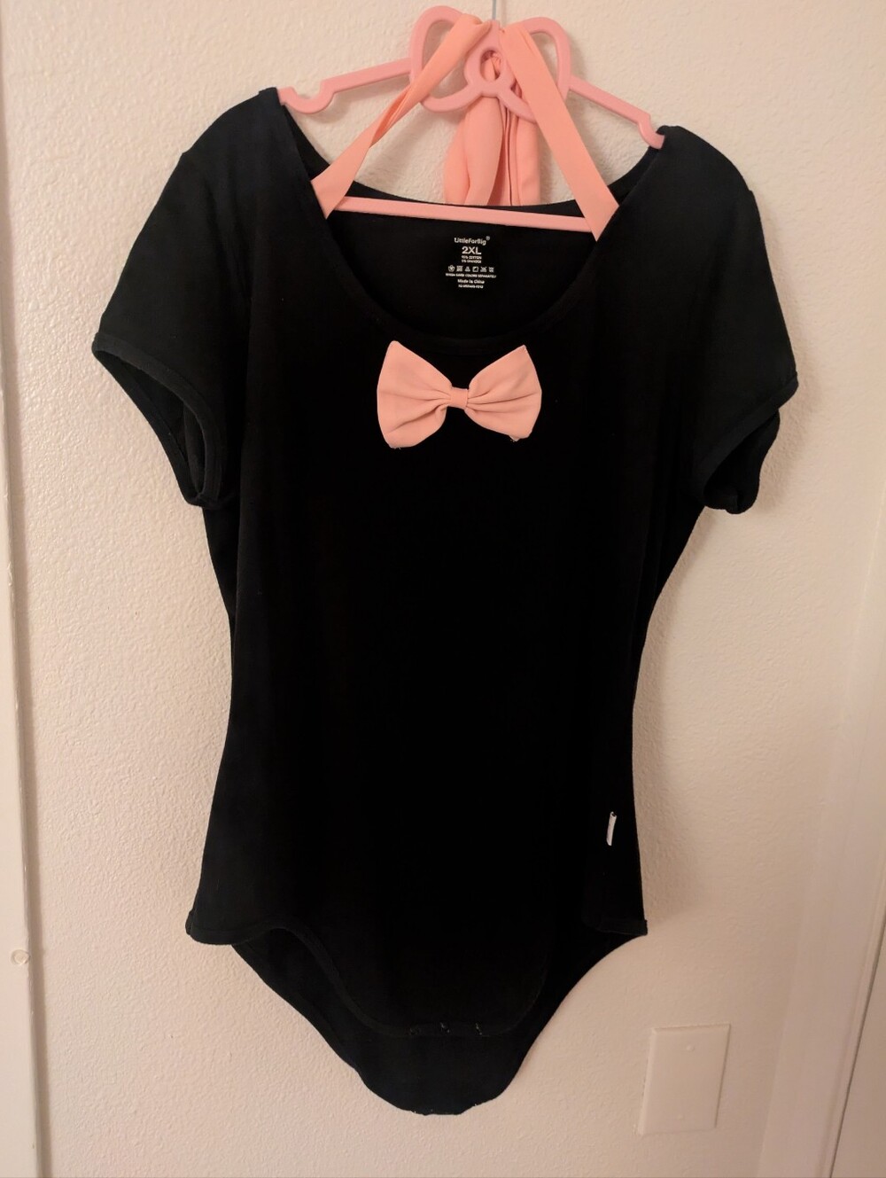 Littleforbig Undercover Cutie Onesie Black W Pink Bow Bodysuit 2XL